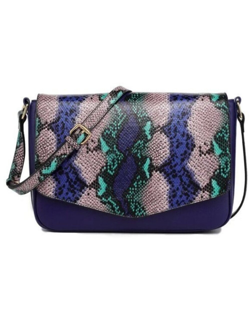 NWOT Wmns Vicenzo Leather Faith Genuine Leather Snake Accent Crossbody Bag Blue